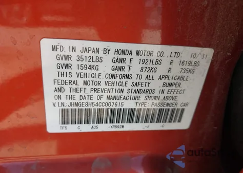 2012 Honda Fit Sport z USA, uszkodzony, nr VIN JHMGE8H54CC007615